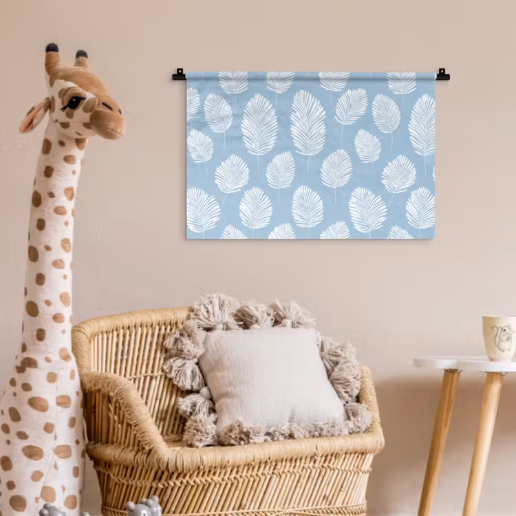 Palmbladeren - Naadloos - Patroon - Pastelblauw Wandkleed katoen klein 269 -wsfeer5_kind