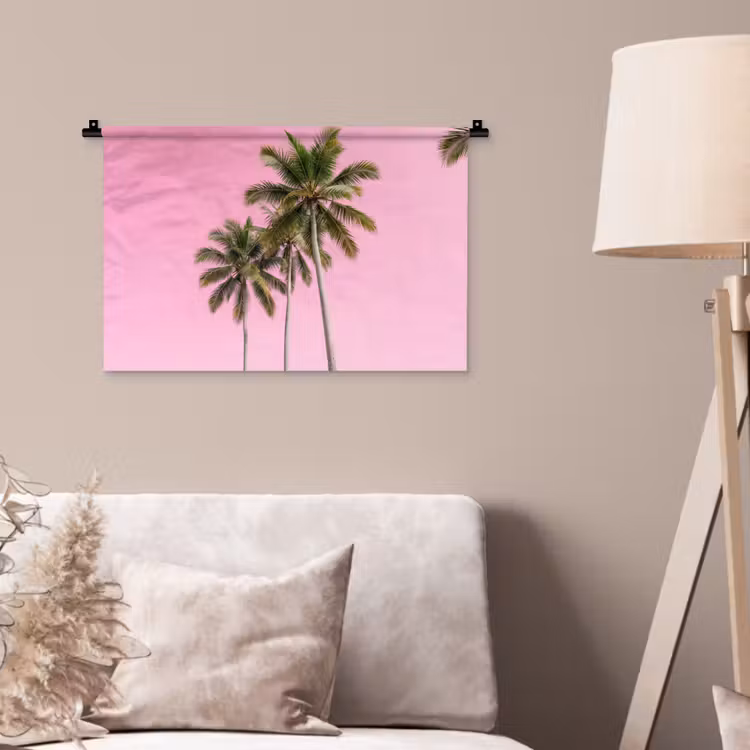 Palmboom - Tropisch - Pink Wandkleed katoen klein -sfeer4