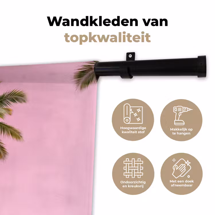 Palmboom - Tropisch - Pink Wandkleed katoen klein -sfeer2