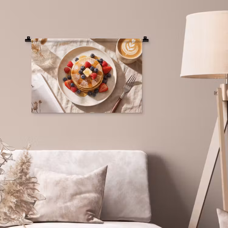 Pannenkoeken - Bessen - Ontbijt - Modern - Beige Wandkleed katoen klein -sfeer4