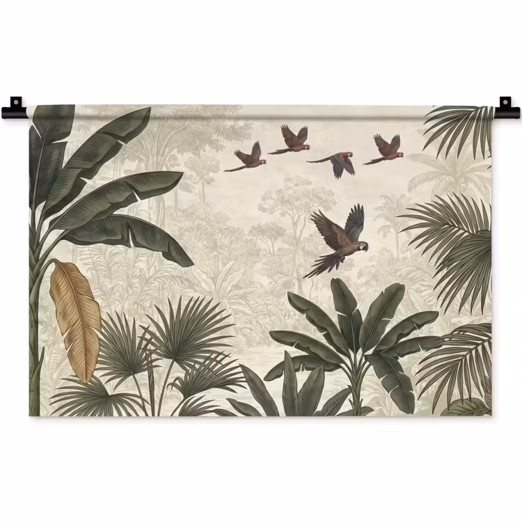 Papagaaien - Jungle - Tropisch - Green Wandkleed katoen klein -zz3d