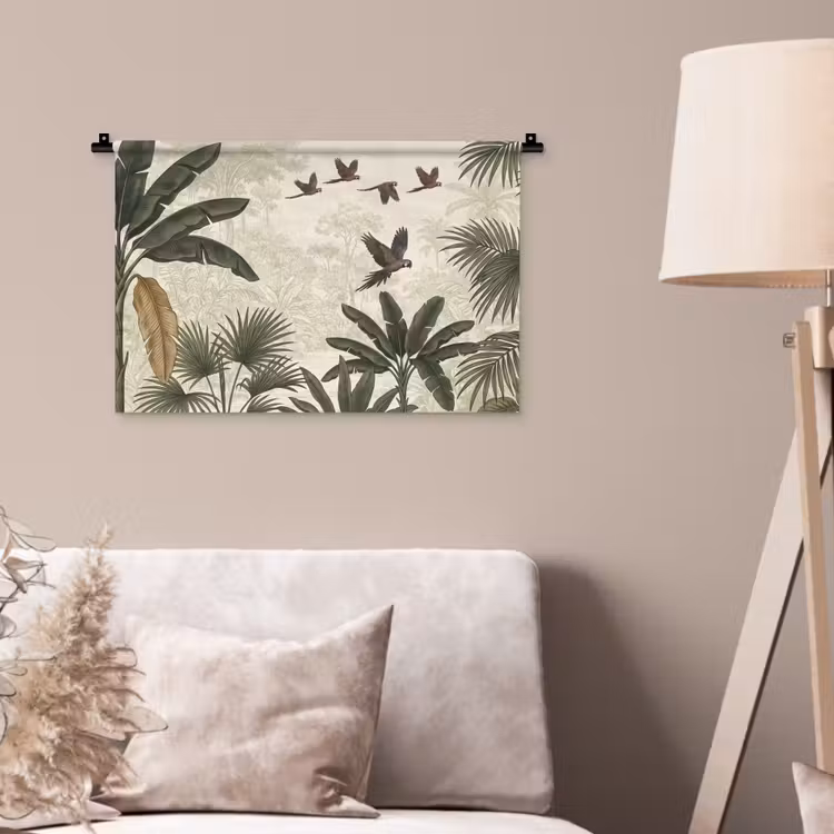 Papagaaien - Jungle - Tropisch - Green Wandkleed katoen klein -sfeer4