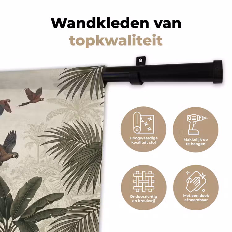 Papagaaien - Jungle - Tropisch - Green Wandkleed katoen klein -sfeer2
