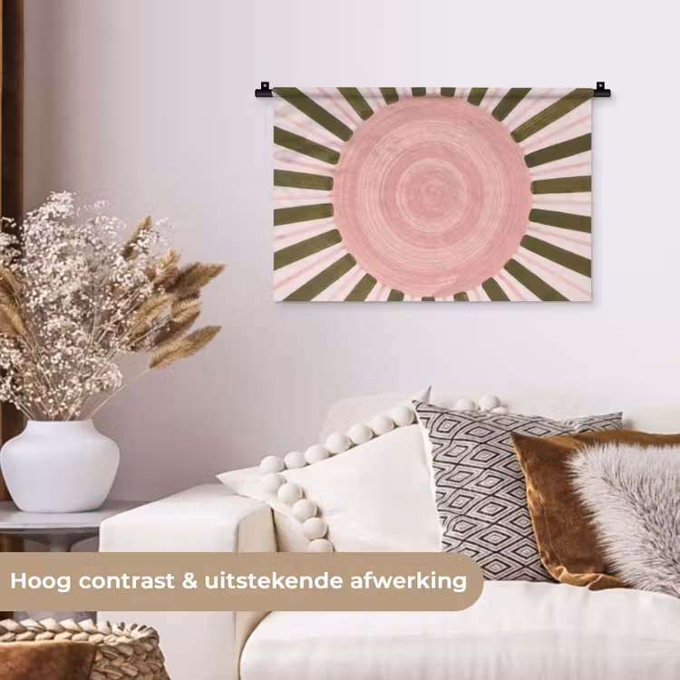 Patroon - Cirkel - Stralen - Abstract - Roze Wandkleed katoen klein -sfeer1