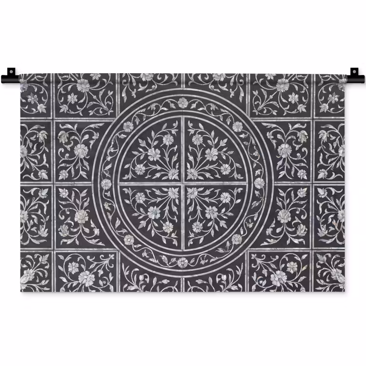 Patroon - Bloemmotief - Decoratie - Klassiek - Zwart Wandkleed katoen klein -zz3d