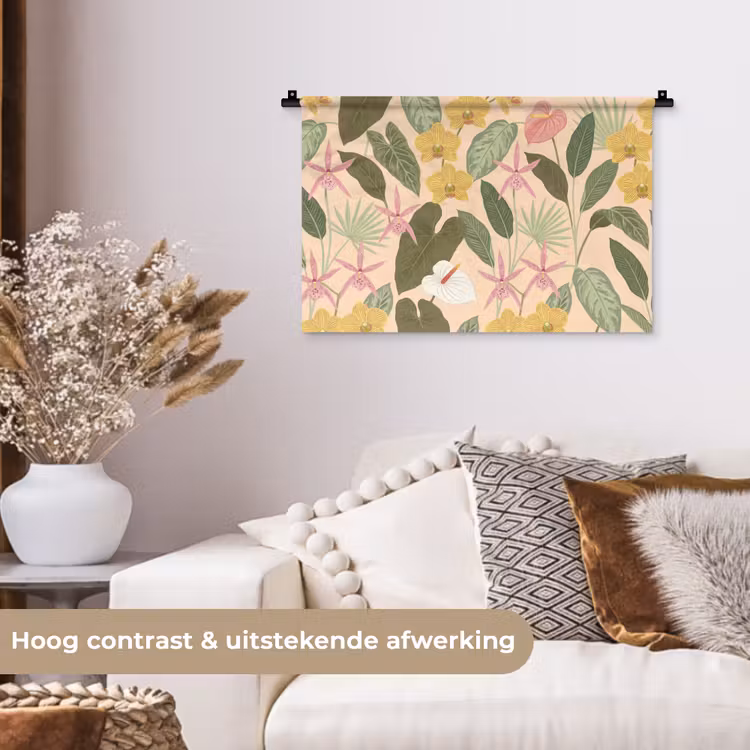 Patroon - Bloemen - Kleurrijk Wandkleed katoen klein -sfeer1