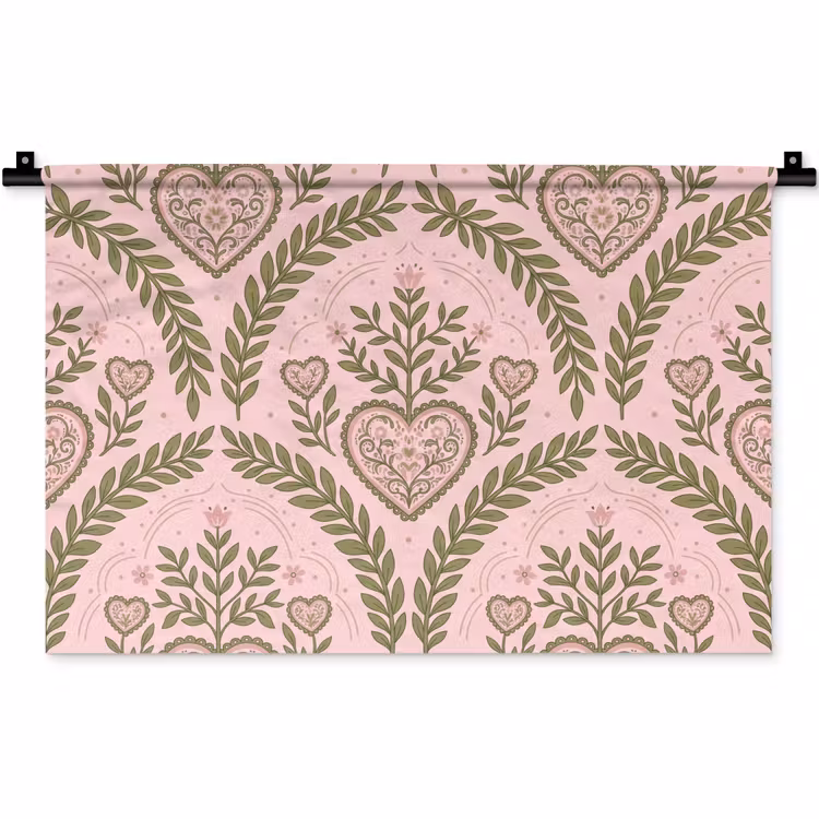 Patroon - Hart - Bloemen - Folkloristisch - Roze Wandkleed katoen klein -zz3d