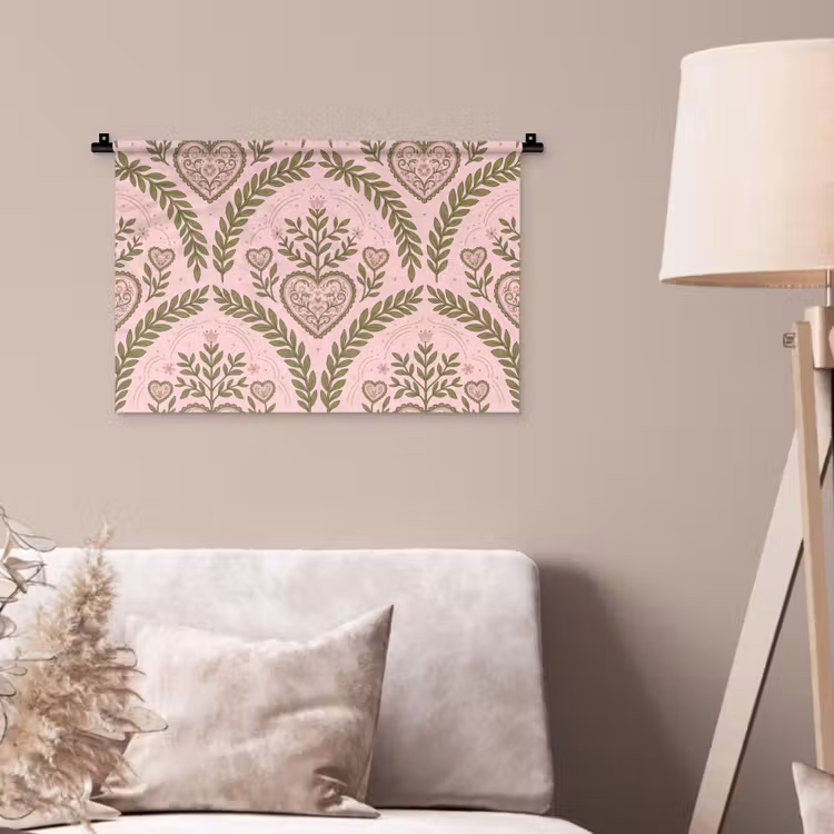 Patroon - Hart - Bloemen - Folkloristisch - Roze Wandkleed katoen klein -sfeer4