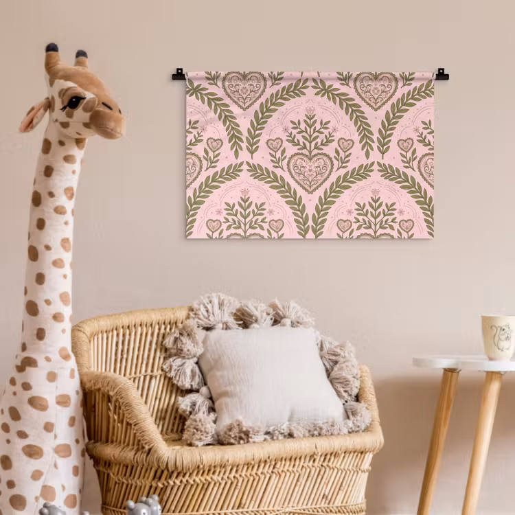 Patroon - Hart - Bloemen - Folkloristisch - Roze Wandkleed katoen klein -wsfeer5_kind