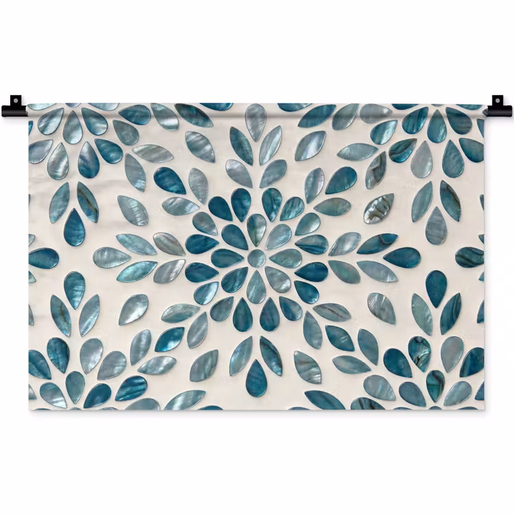 Patroon - Bladeren - Abstract - Modern - Turquoise Wandkleed katoen klein -zz3d