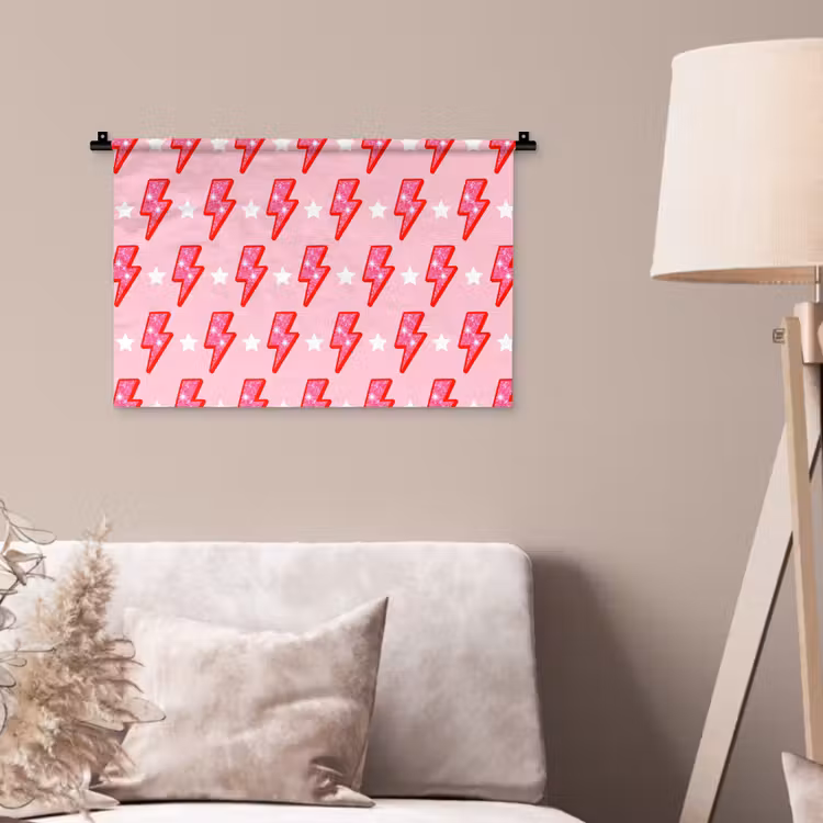 Patroon - Bliksem - Ster - Glitter - Roze Wandkleed katoen klein -sfeer4