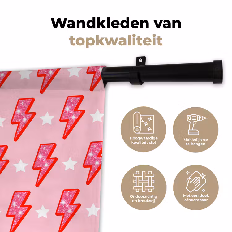 Patroon - Bliksem - Ster - Glitter - Roze Wandkleed katoen klein -sfeer2