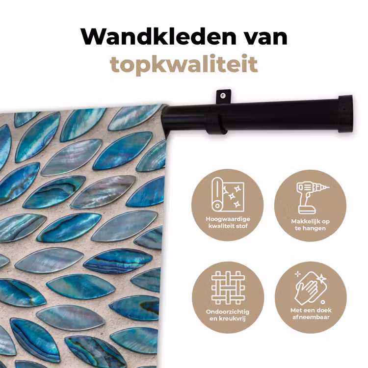 Patroon - Glans - Abstract - Blauw - Decoratie Wandkleed katoen klein -sfeer2