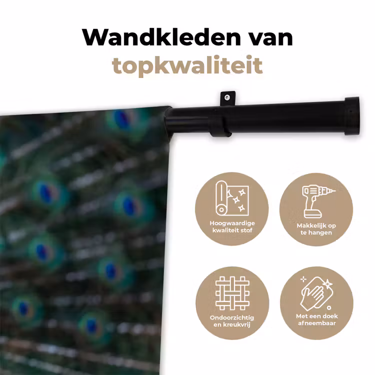 Pauw - Veren - Blauw Wandkleed katoen klein -sfeer2