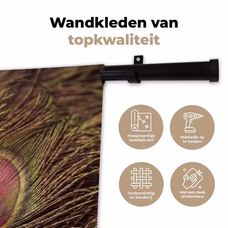 Pauw - Veren - Paars - Groen Wandkleed katoen klein -sfeer2
