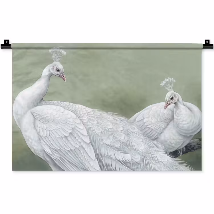Pauwen - Wit - Natuur - Groen Wandkleed katoen klein -zz3d