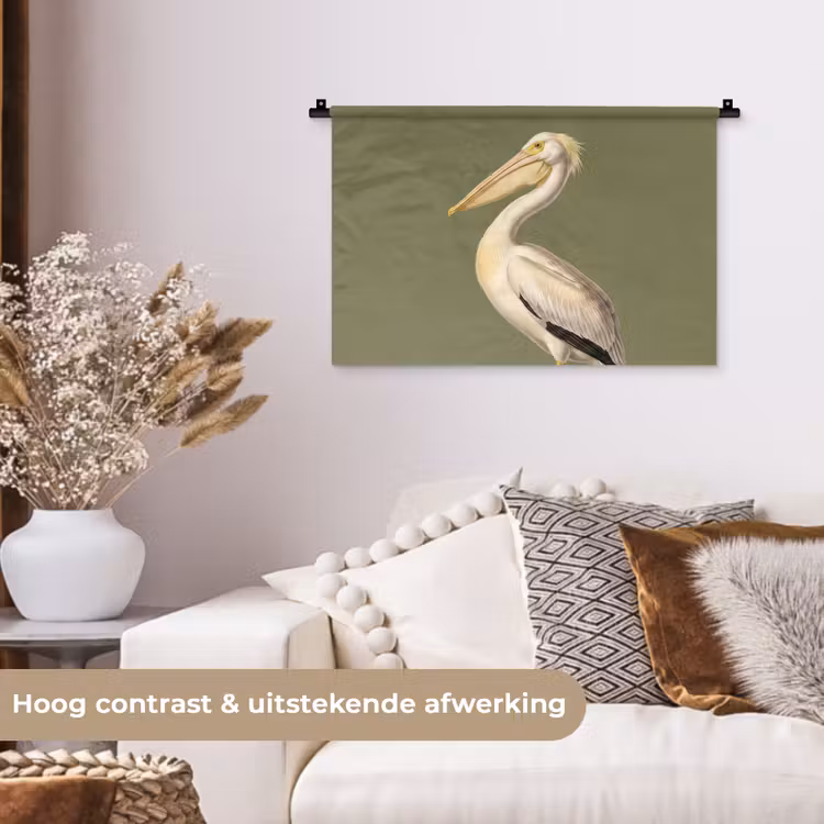 Pelikaan - Wit - Vogel - Klassiek - Natuur Wandkleed katoen klein -sfeer1