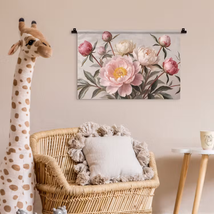 Pioenrozen - Boeket - Roze Wandkleed katoen klein -wsfeer5_kind