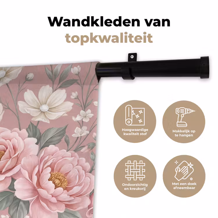 Pioenrozen - Vingerhoedskruid - Pink Wandkleed katoen klein -sfeer2