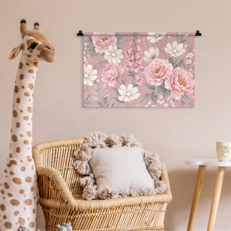 Pioenrozen - Vingerhoedskruid - Pink Wandkleed katoen klein -wsfeer5_kind