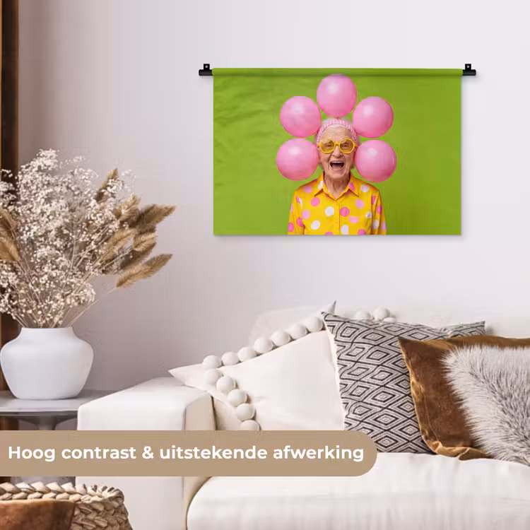 Mens - Ballonnen - Feest - Kleurrijk - Roze Wandkleed katoen klein -sfeer1