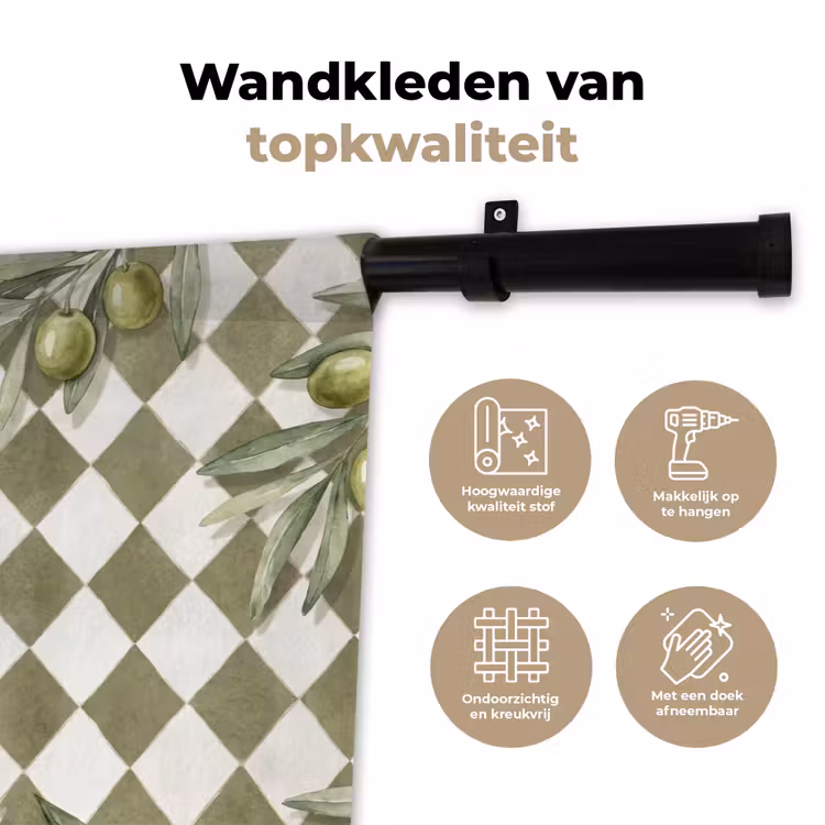 Plant - Olijftakken - Waterverf - Mediterraan - Groen Wandkleed katoen klein -sfeer2