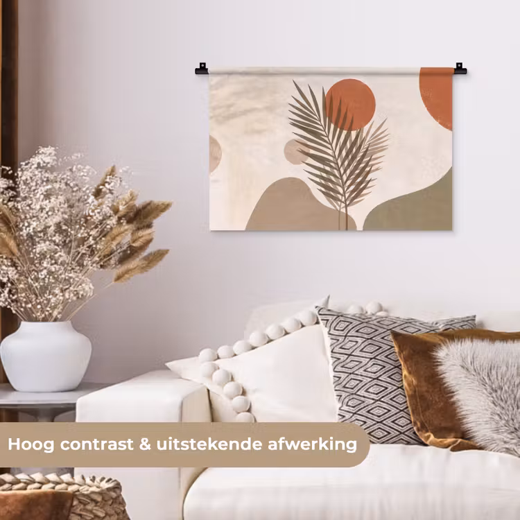 Planten - Bladeren - Abstract - Modern - Beige Wandkleed katoen klein -sfeer1