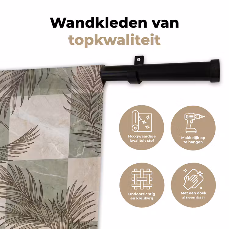 Planten - Bladeren - Marmer - Modern - Groen Wandkleed katoen klein -sfeer2