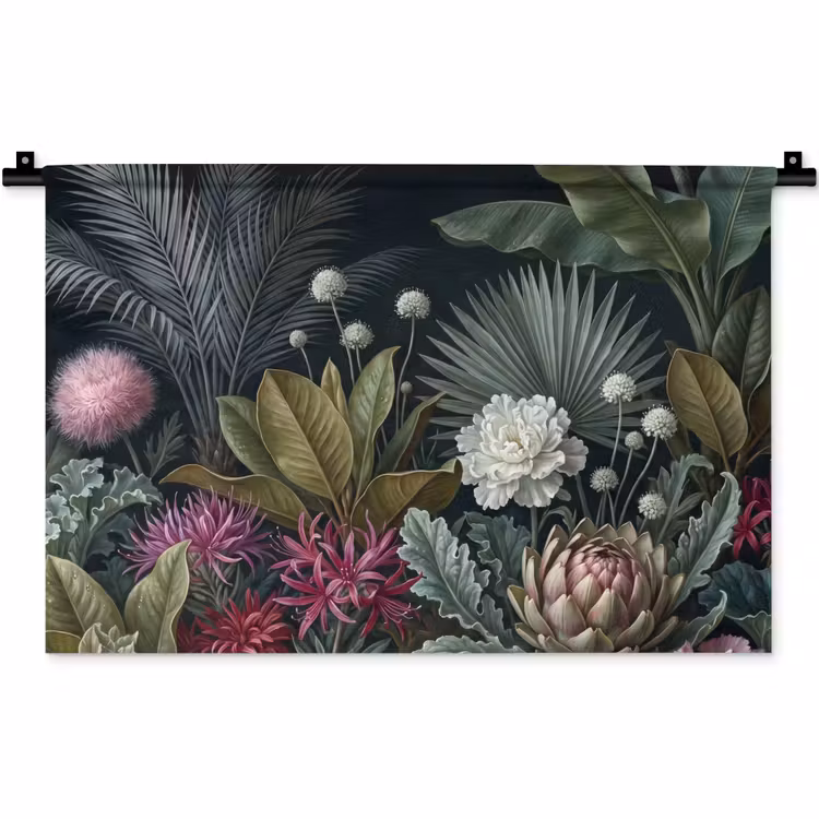 Planten - Tropisch - Botanisch - Donker - Groen Wandkleed katoen klein -zz3d