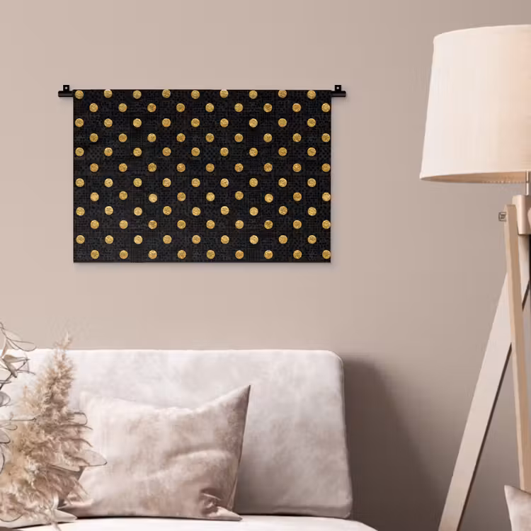 Polka Dot - Stippen - Goud - Zwart Wandkleed katoen klein 269 -sfeer4