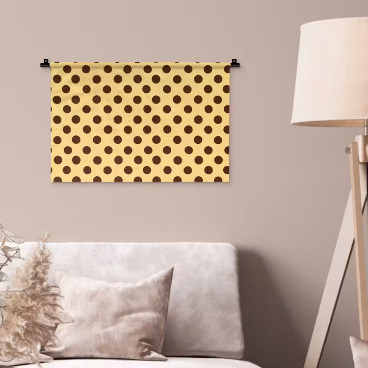 Polka Dot - Stippen - Retro - Geel - Bruin Wandkleed katoen klein 269 -sfeer4