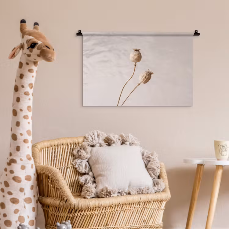 Papaverbollen - Droogbloemen - Minimalistisch - Beige - Rustig Wandkleed katoen klein -wsfeer5_kind