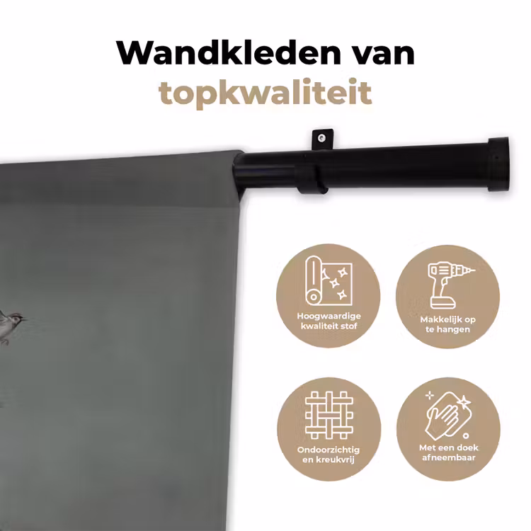 Portret - Vogels - Zwart Wandkleed katoen klein -sfeer2