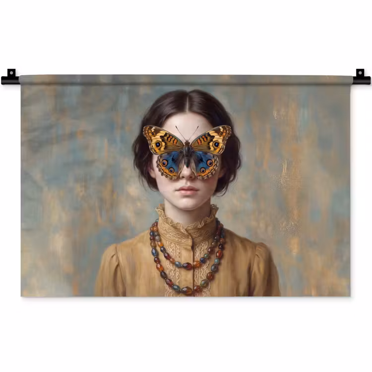 Portret - Vlinder - Kleurrijk Wandkleed katoen klein -zz3d