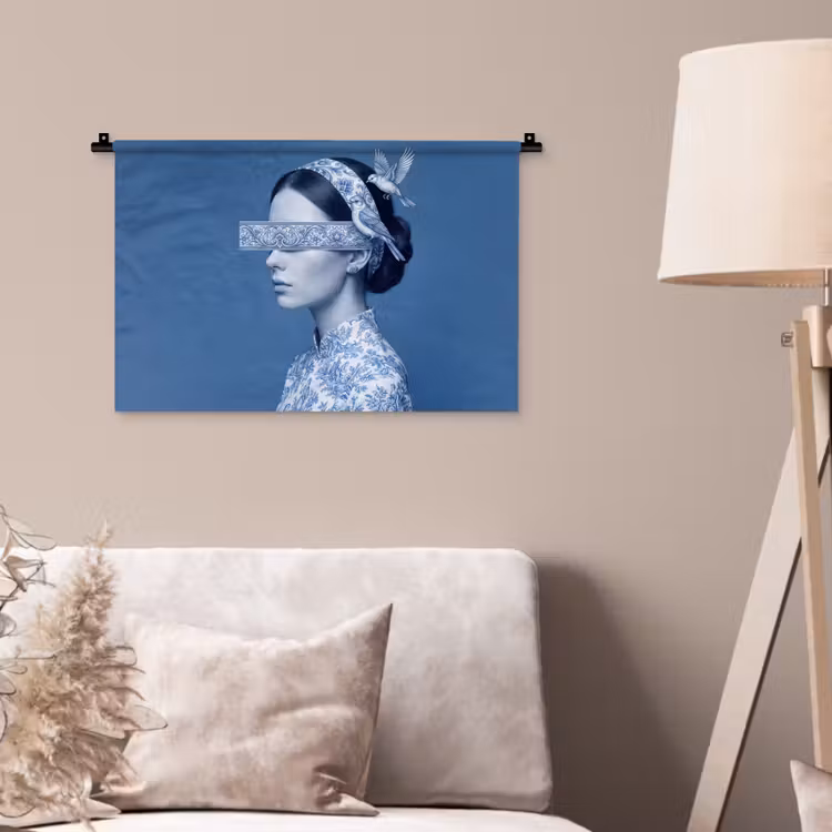 Portret - Klassiek - Wit - Blauw Wandkleed katoen klein -sfeer4