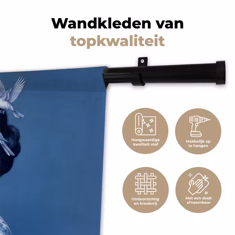 Portret - Klassiek - Wit - Blauw Wandkleed katoen klein -sfeer2