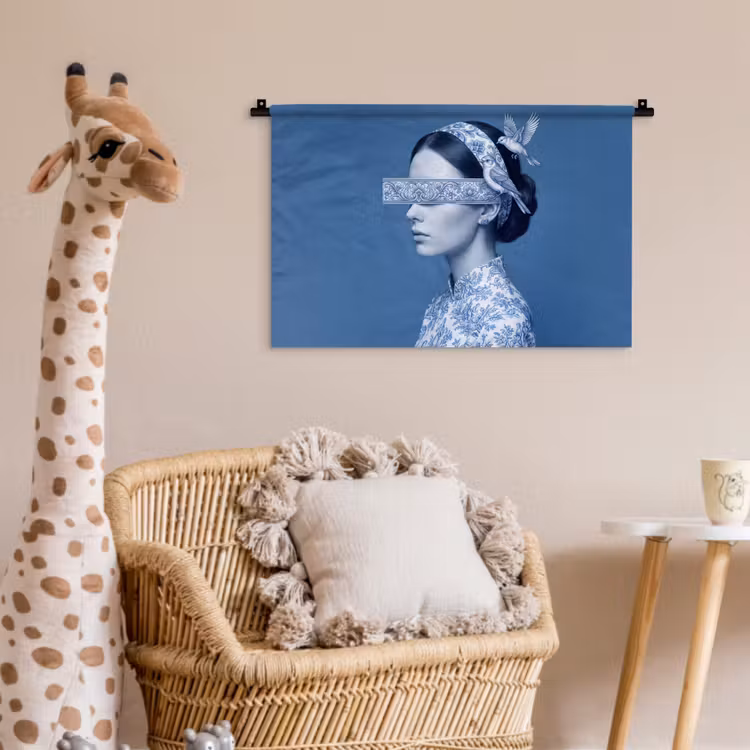 Portret - Klassiek - Wit - Blauw Wandkleed katoen klein -wsfeer5_kind