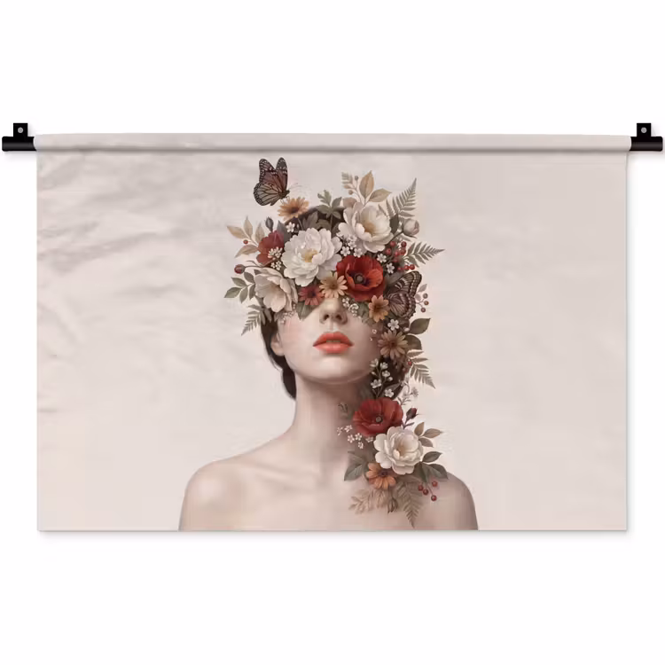 Portret - Bloemen - Cremé Wandkleed katoen klein -zz3d