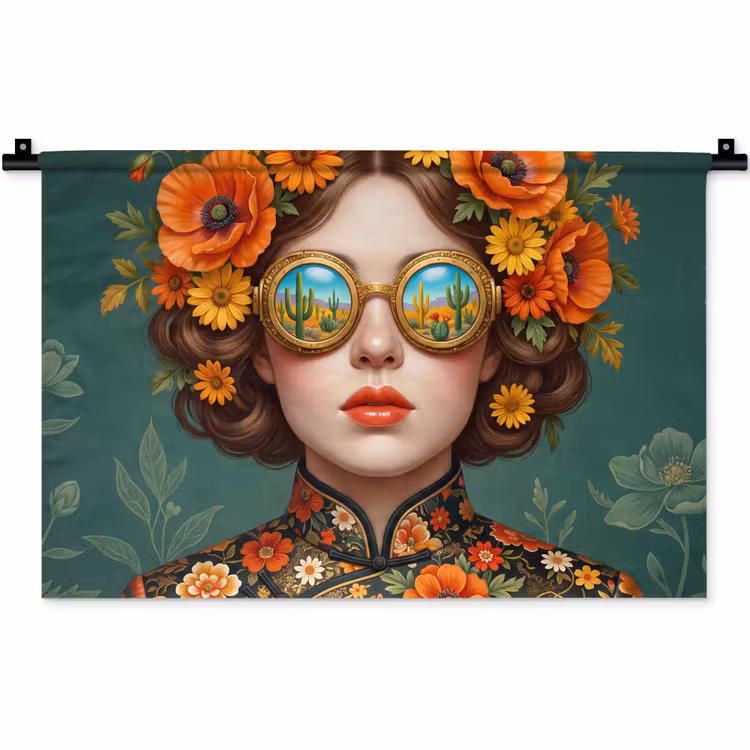 Portret - Vrouw - Kleurrijk - Expressief Wandkleed katoen klein -zz3d