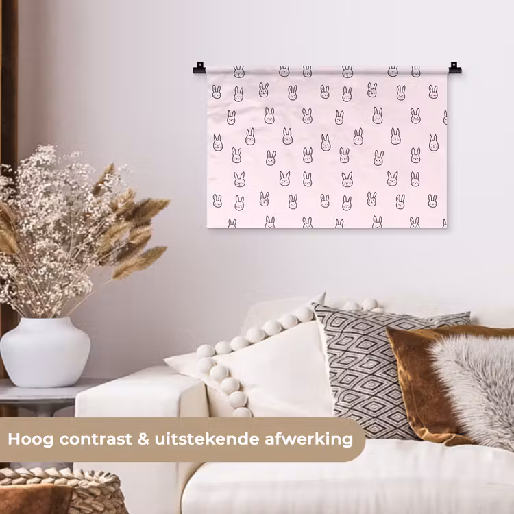 Konijnen - Minimalistisch - Roze Wandkleed katoen klein 269 -sfeer1