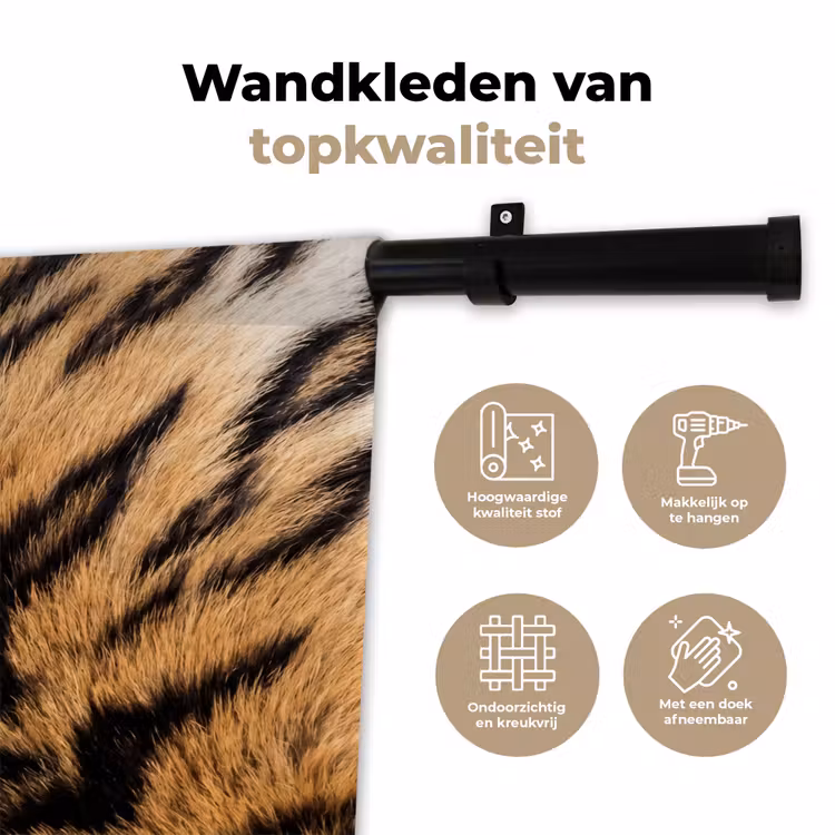 Realistisch - Tijgervacht - Zwart Wandkleed katoen klein -sfeer2