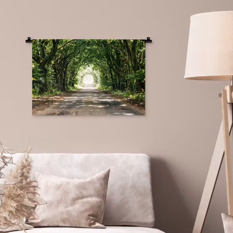 Weg - Bomen - Natuur - Groen Wandkleed katoen klein -sfeer4