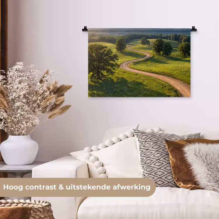 Weg - Weide - Natuur - Groen Wandkleed katoen klein -sfeer1