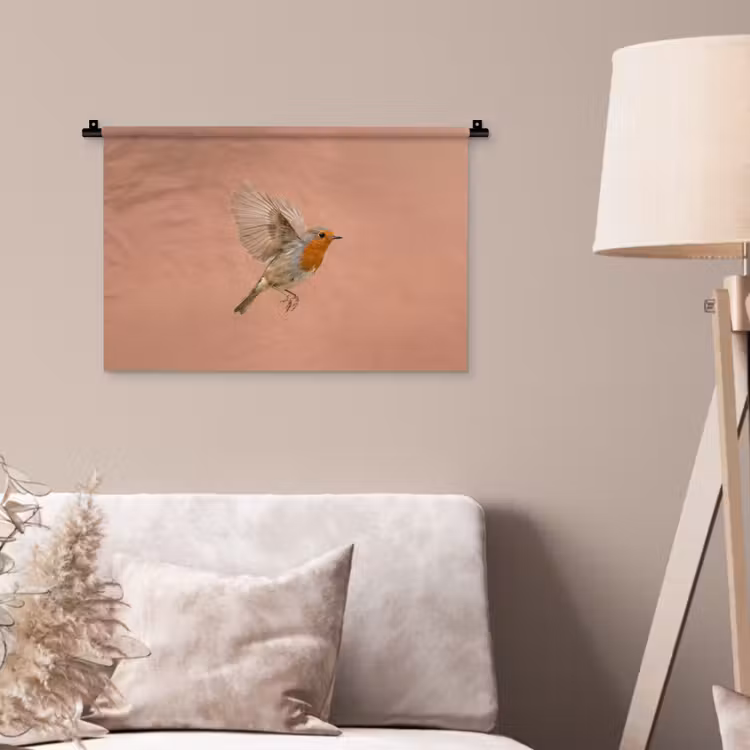 Roodborst - Natuur - Roze Wandkleed katoen klein -sfeer4