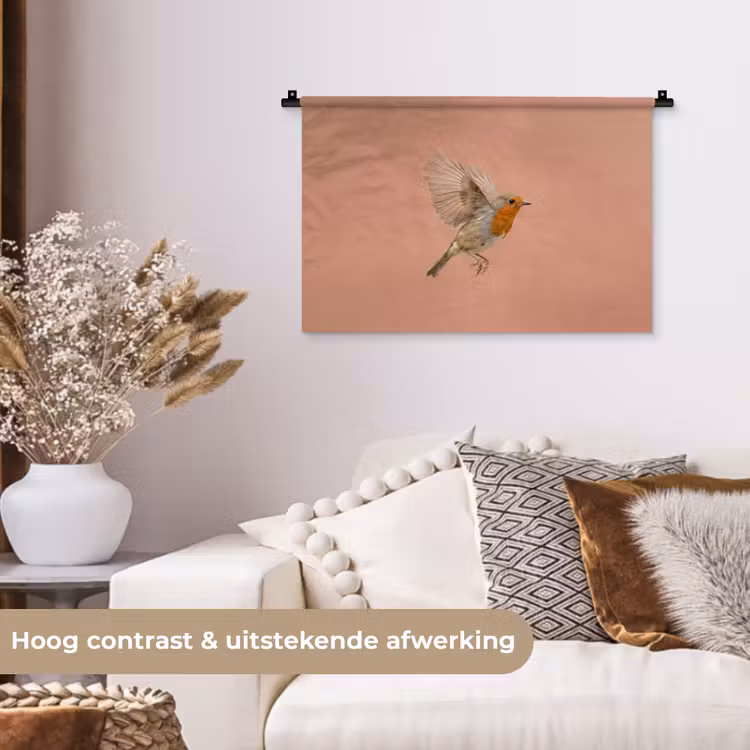 Roodborst - Natuur - Roze Wandkleed katoen klein -sfeer1