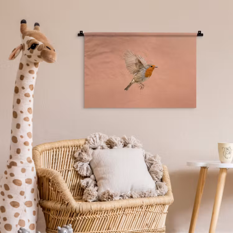Roodborst - Natuur - Roze Wandkleed katoen klein -wsfeer5_kind