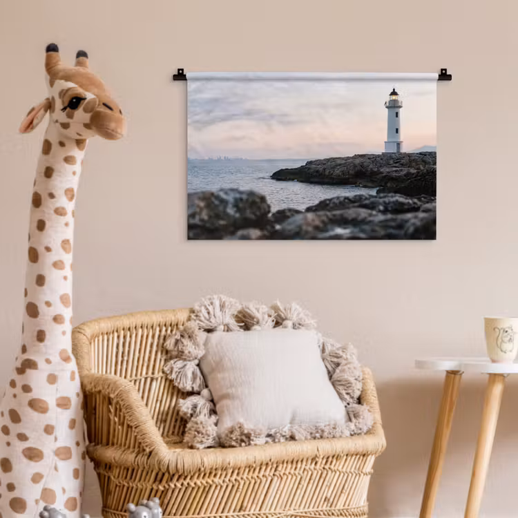 Rotsen - Vuurtoren - Wit Wandkleed katoen klein -wsfeer5_kind