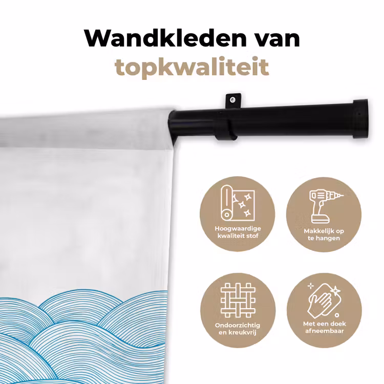 Zeilboot - Golven - Zee - Illustratie - Blauw Wandkleed katoen klein -sfeer2