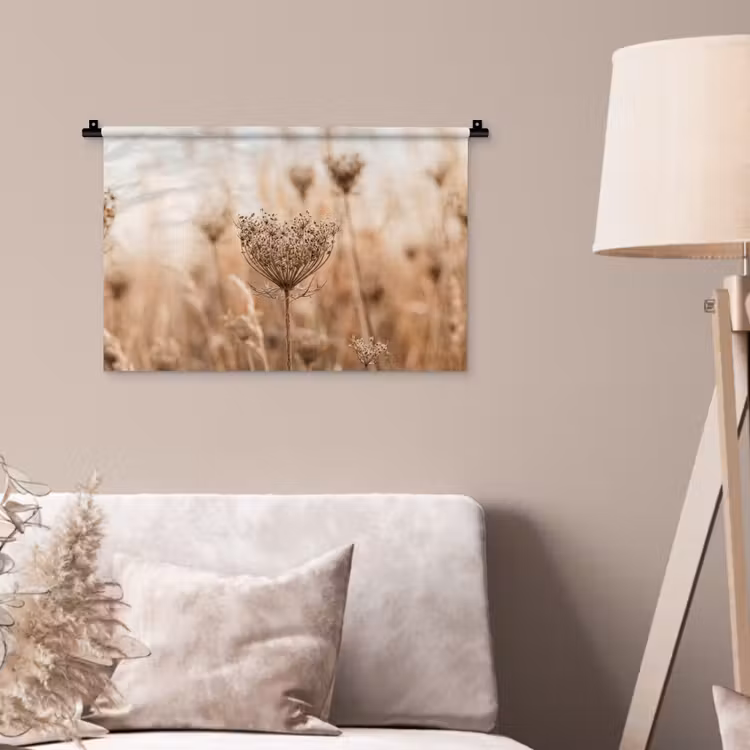 Schermbloem - Droogbloem - Winter - Beige - Minimalistisch Wandkleed katoen klein -sfeer4