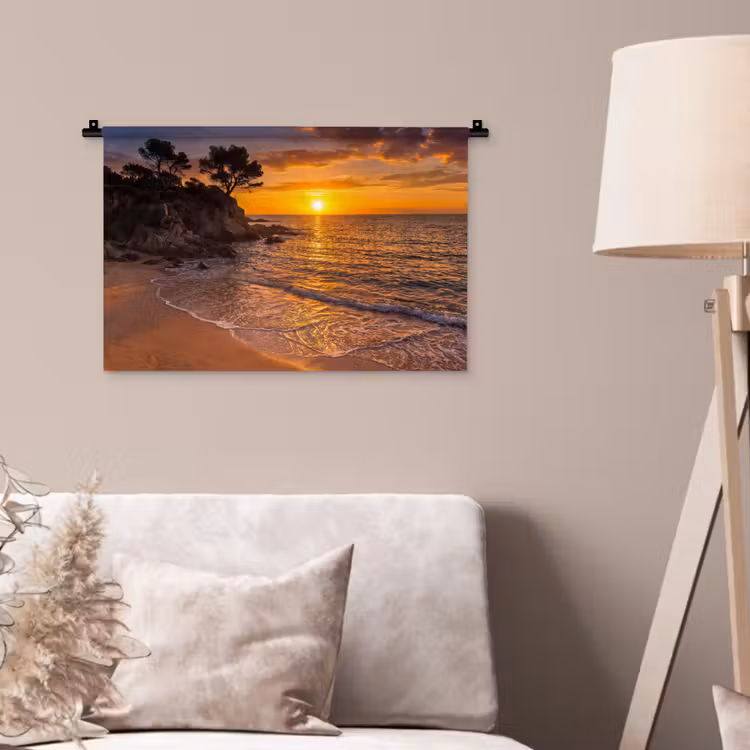 Zee - Kust - Zonsondergang - Natuur - Oranje Wandkleed katoen klein -sfeer4